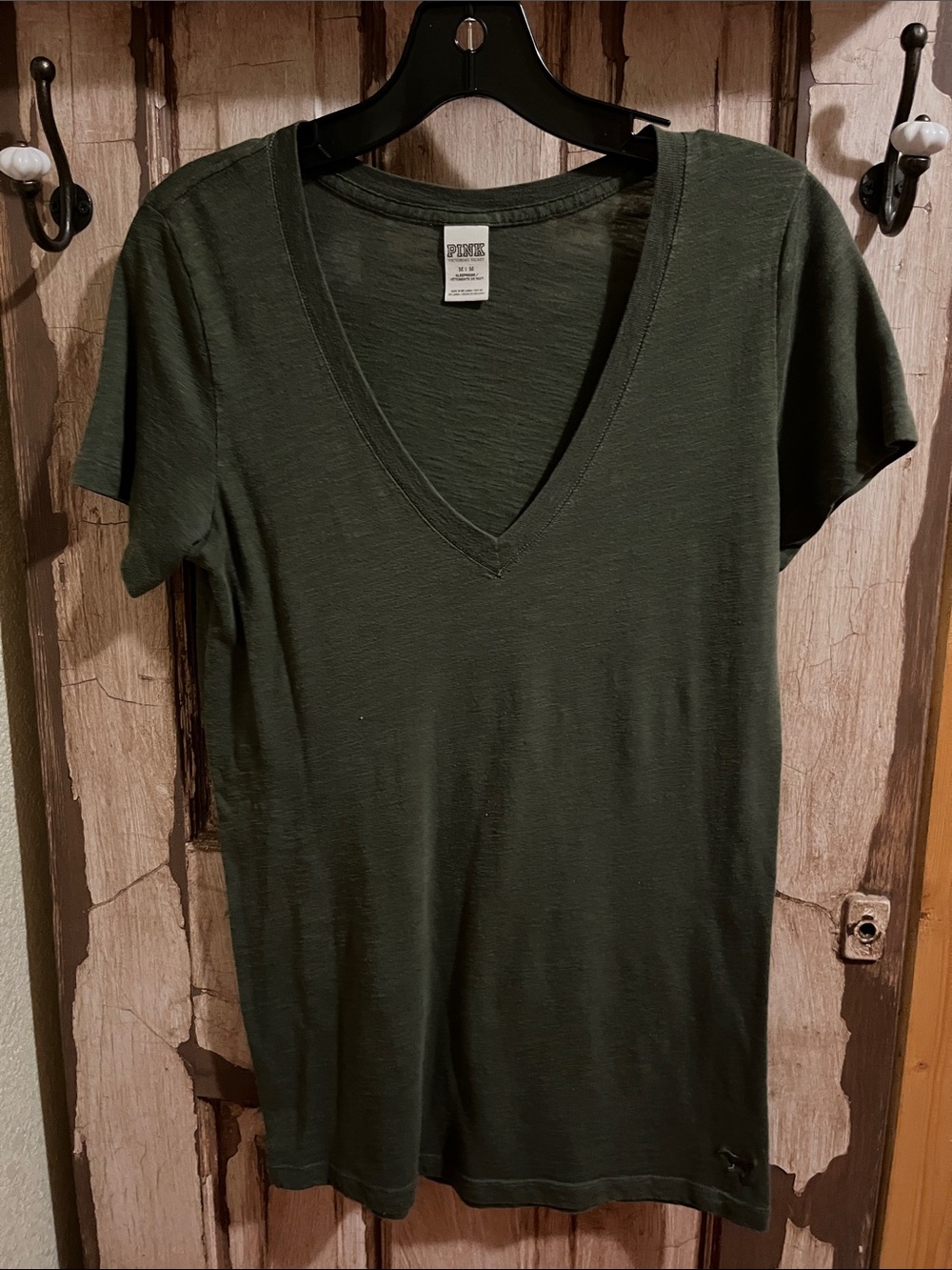 PINK Victoria's Secret Olive V-Neck Short Sleeve Tee